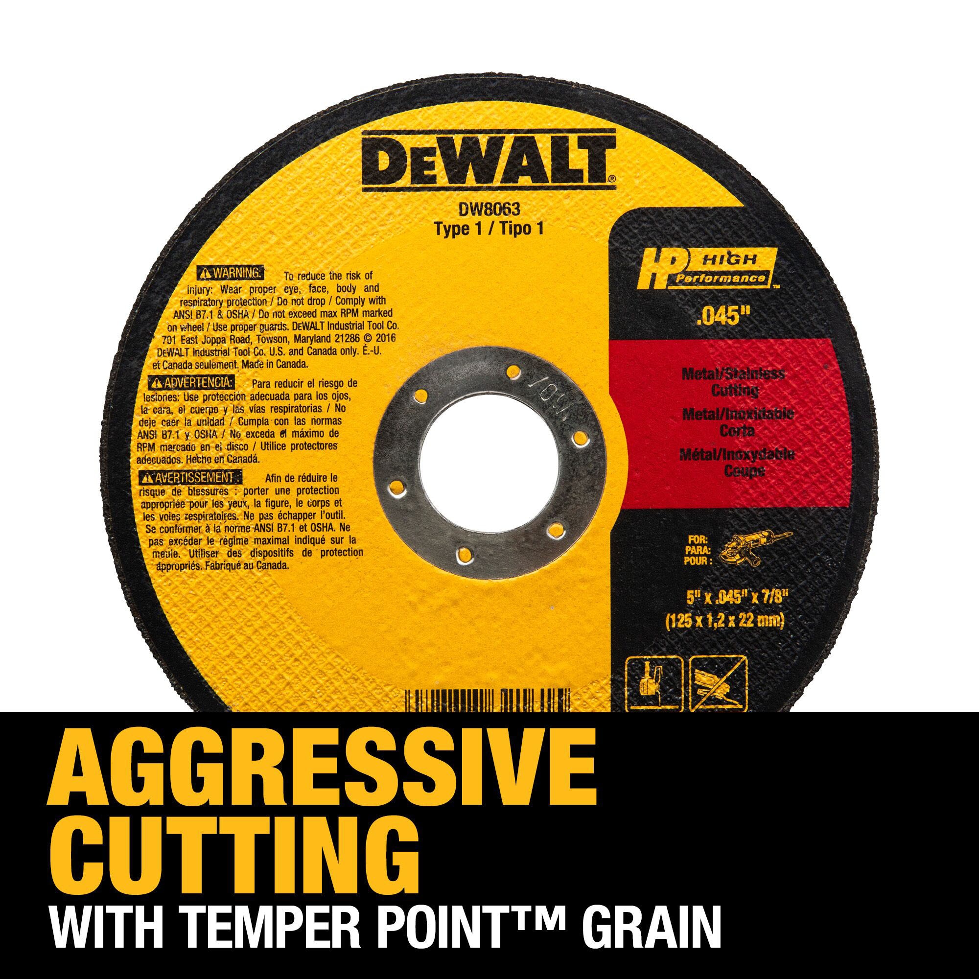 DEWALT HP Rueda de corte multigrado de óxido de aluminio de 5.0 pulgadas - Grit Cut-off wheel DW8063