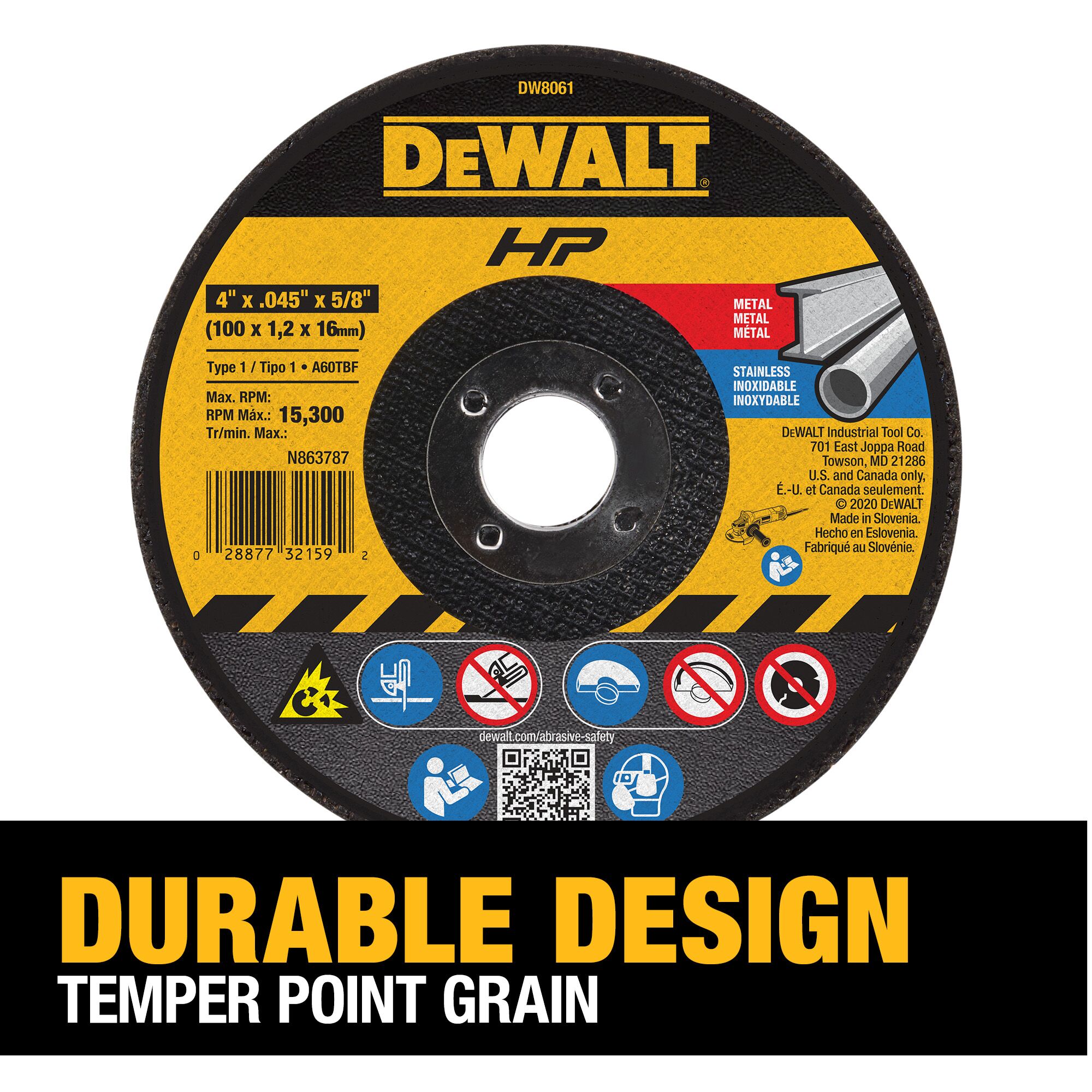 Rueda de esmerilado DEWALT HP High Performance 4.0-in de óxido de aluminio 60-Grit DW8061