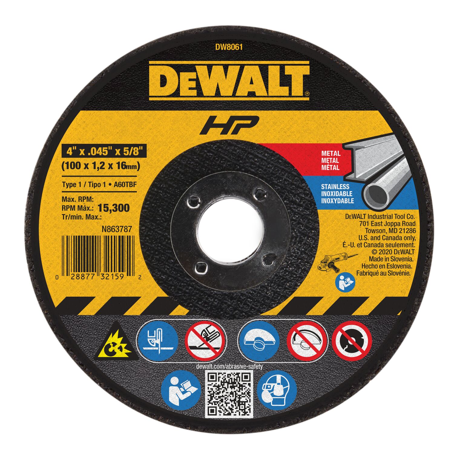 Rueda de esmerilado DEWALT HP High Performance 4.0-in de óxido de aluminio 60-Grit DW8061