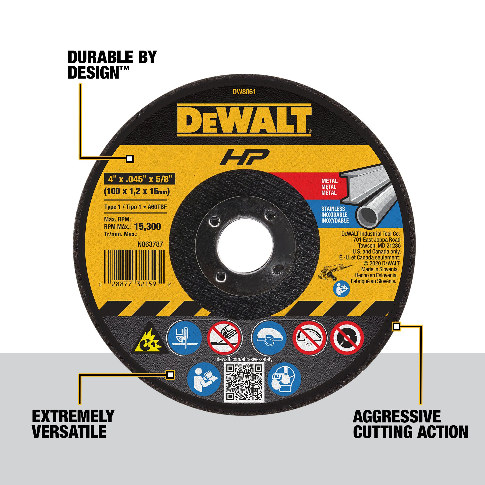 Rueda de esmerilado DEWALT HP High Performance 4.0-in de óxido de aluminio 60-Grit DW8061