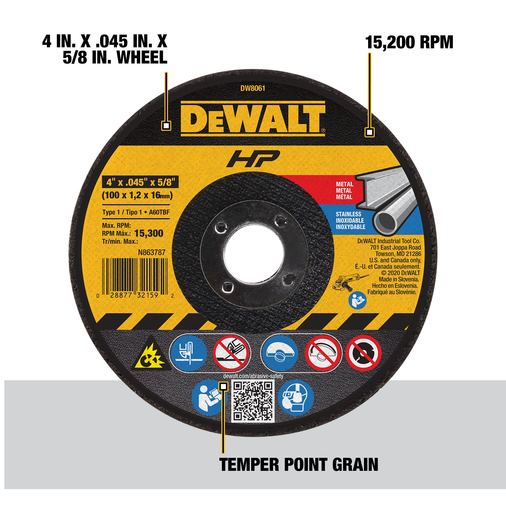 Rueda de esmerilado DEWALT HP High Performance 4.0-in de óxido de aluminio 60-Grit DW8061