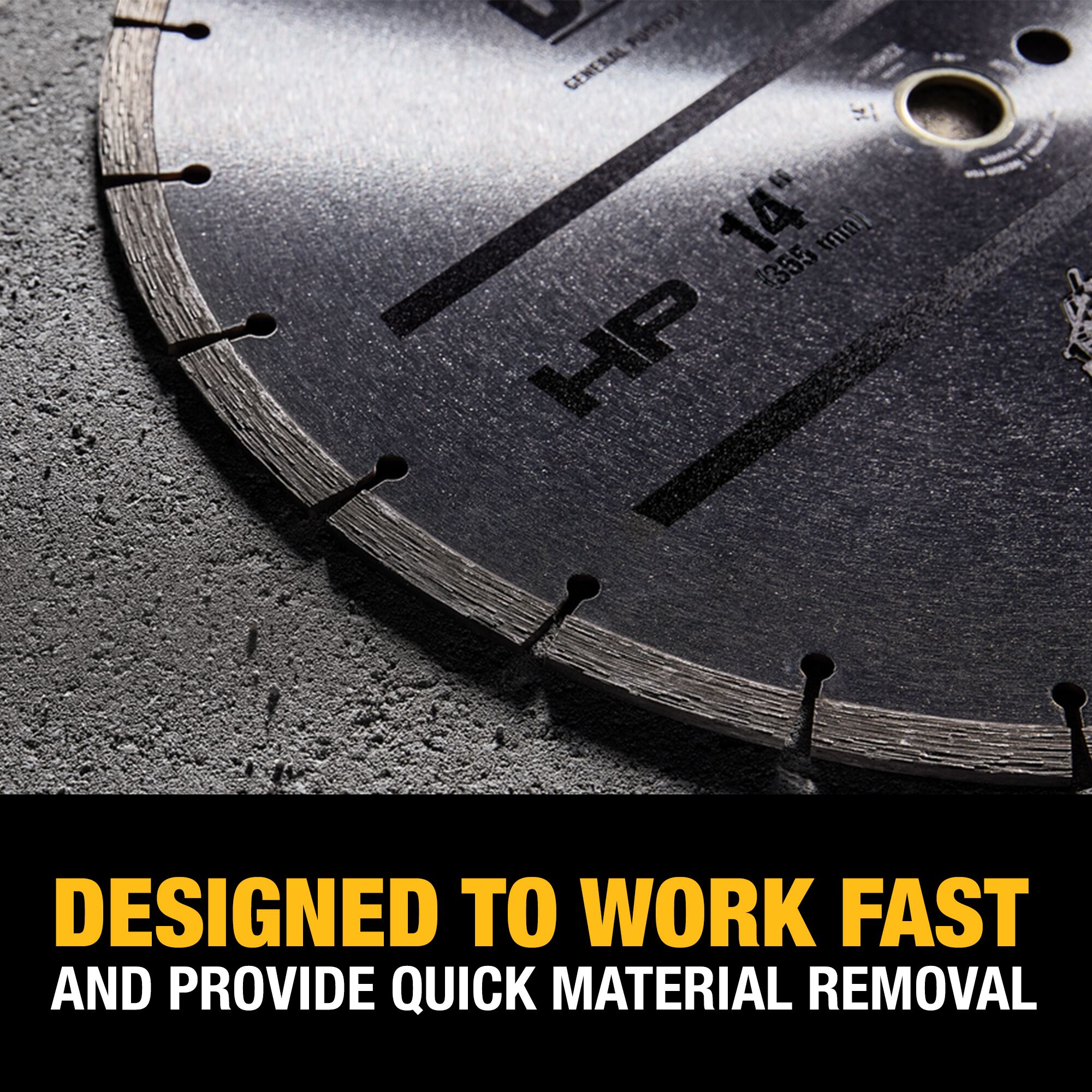 Rueda de corte de diamante DEWALT HP segmentada de 14 pulgadas modelo DW47410