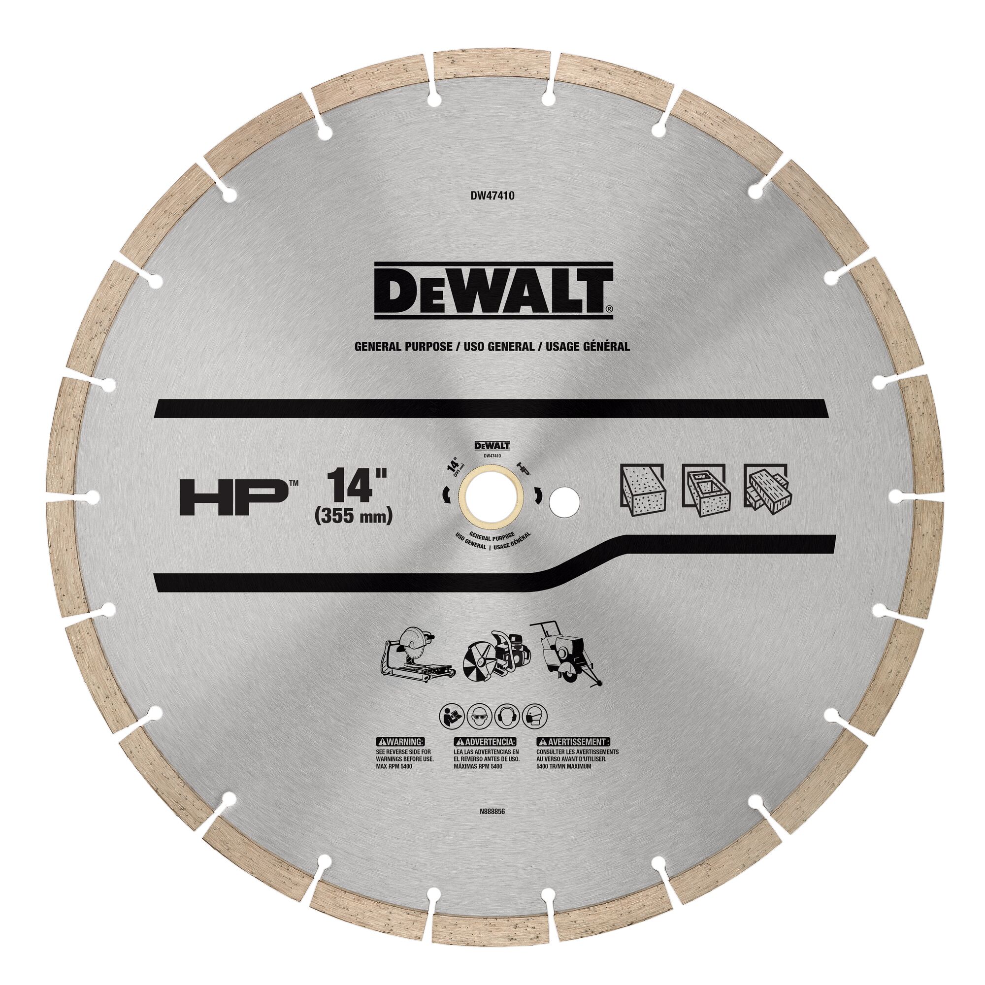 Rueda de corte de diamante DEWALT HP segmentada de 14 pulgadas modelo DW47410