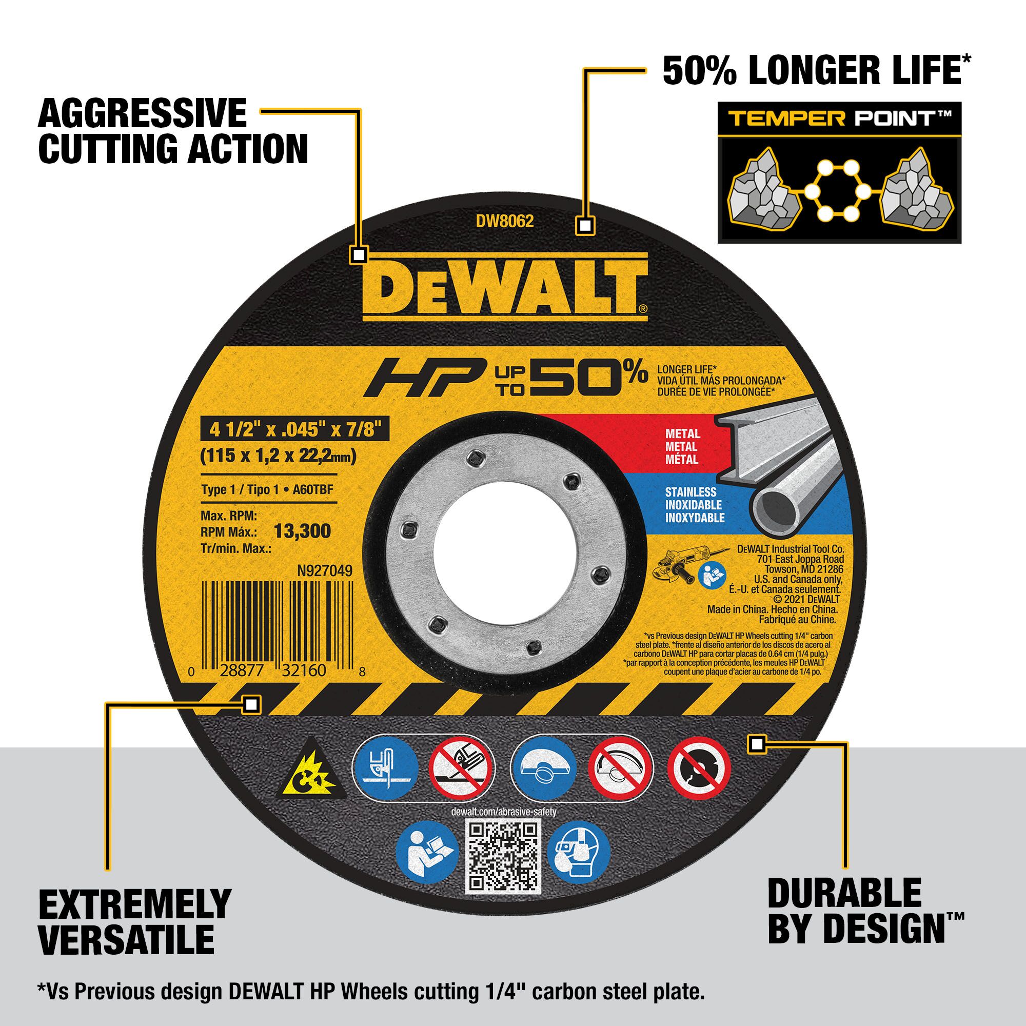 Disco de desbaste DEWALT 5-pack de 4.5 pulgadas de óxido de aluminio de grano 60 DW8062B5-L
