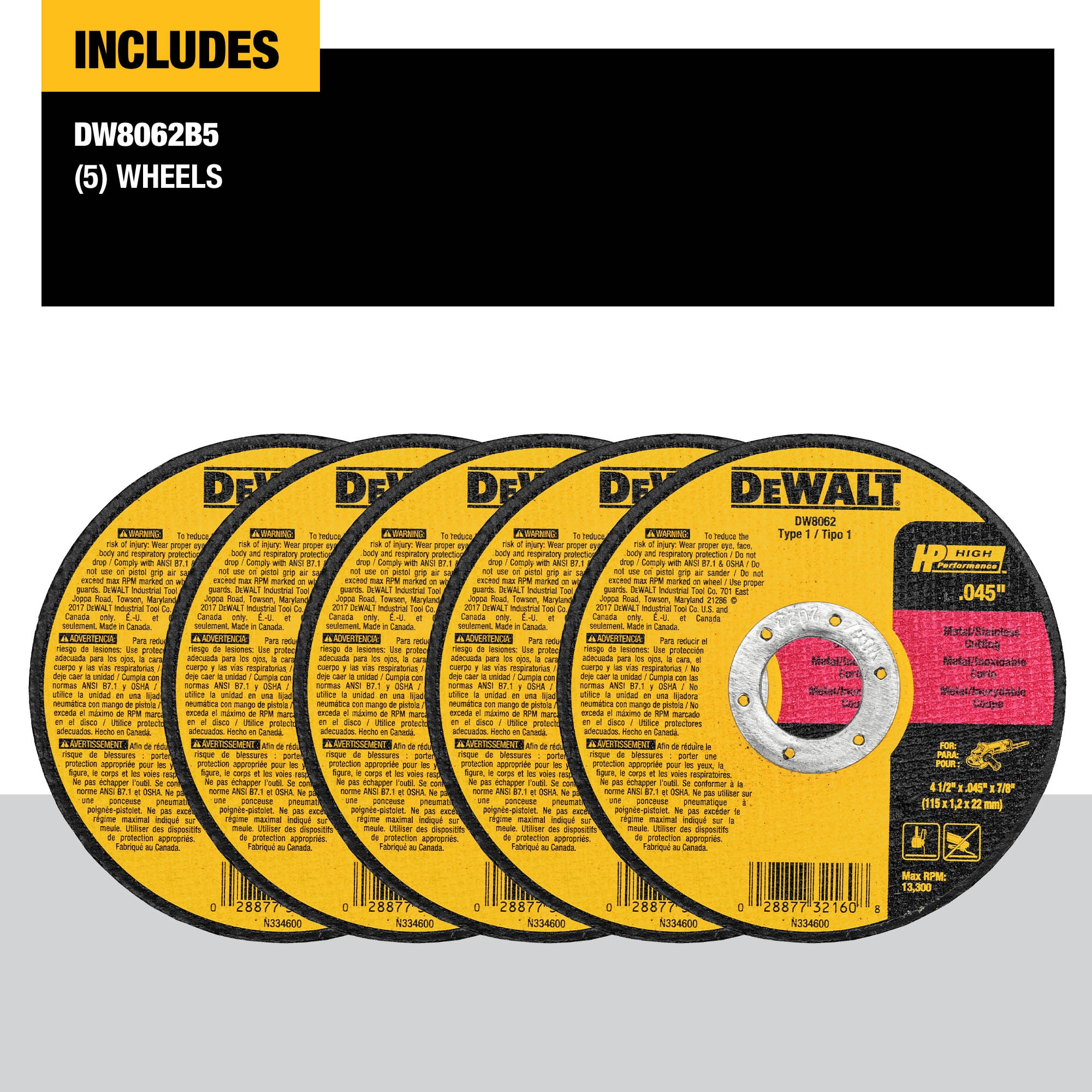 Disco de desbaste DEWALT 5-pack de 4.5 pulgadas de óxido de aluminio de grano 60 DW8062B5-L