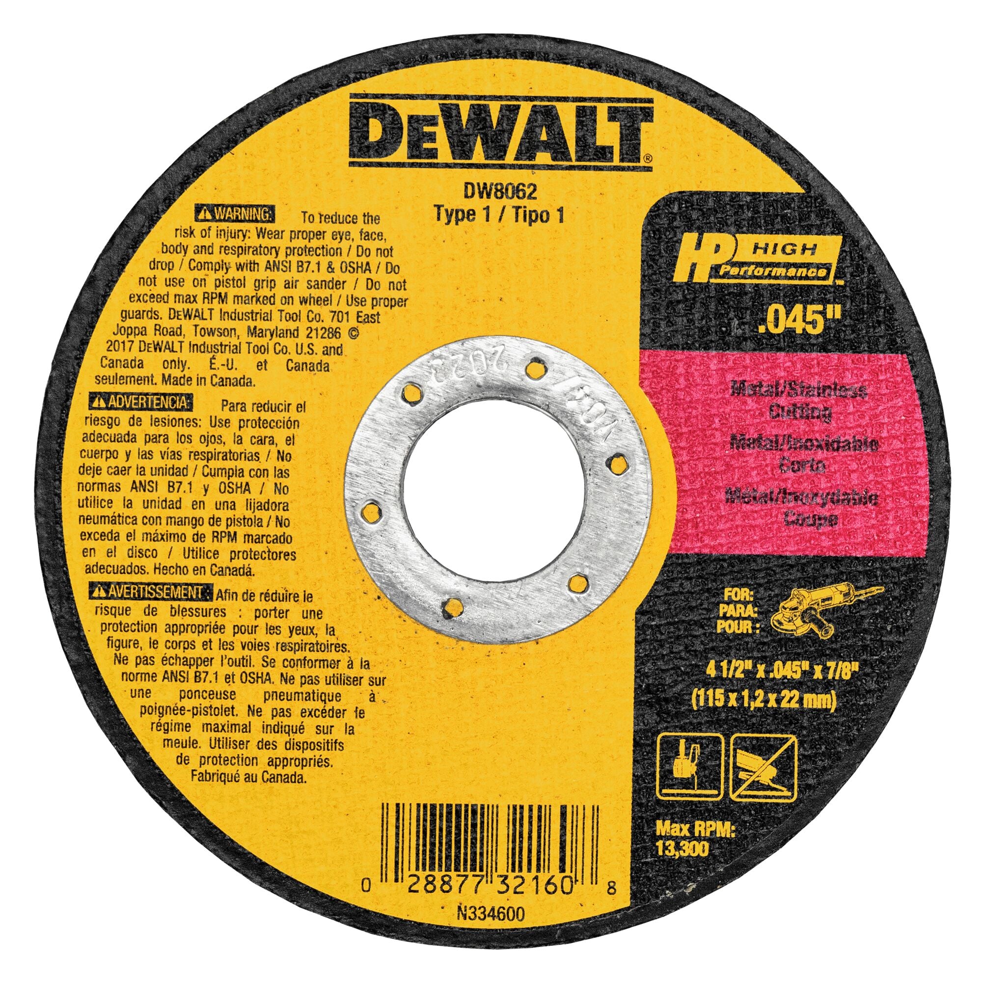 Disco de desbaste DEWALT 5-pack de 4.5 pulgadas de óxido de aluminio de grano 60 DW8062B5-L
