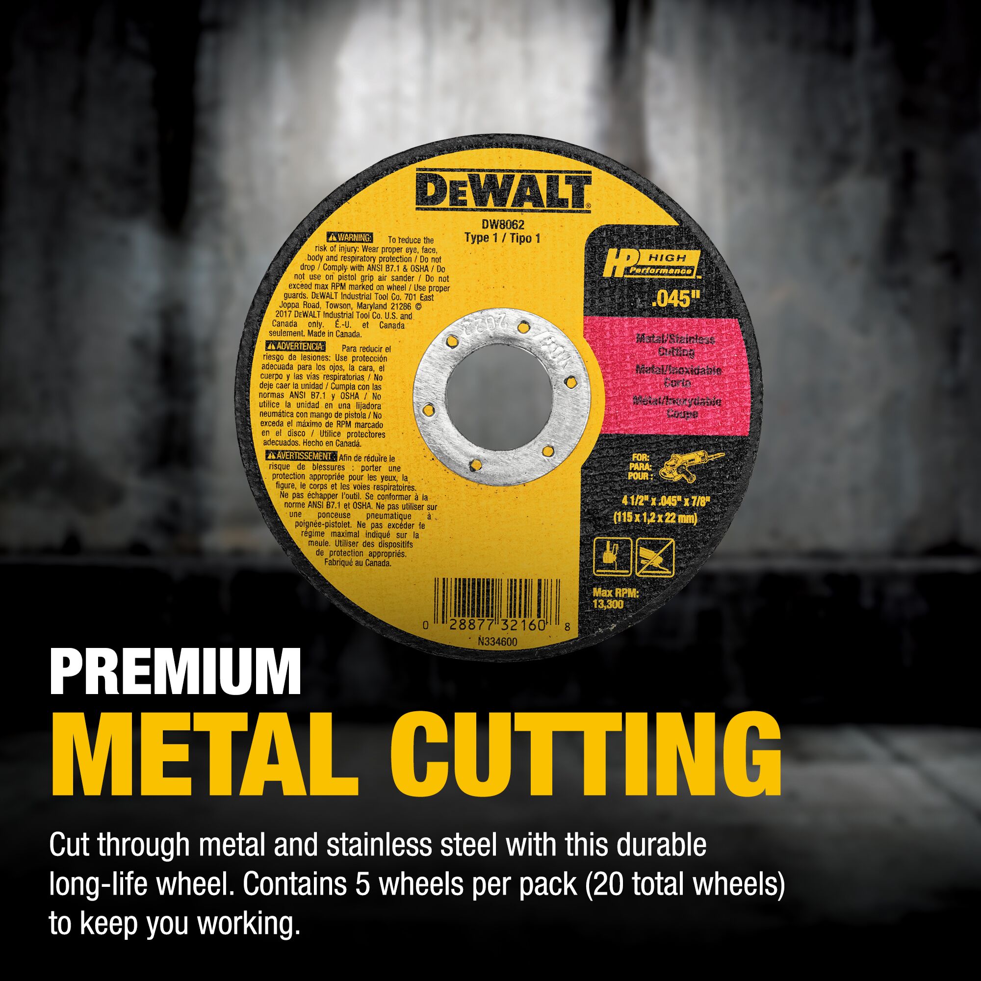 Disco de desbaste DEWALT 5-pack de 4.5 pulgadas de óxido de aluminio de grano 60 DW8062B5-L