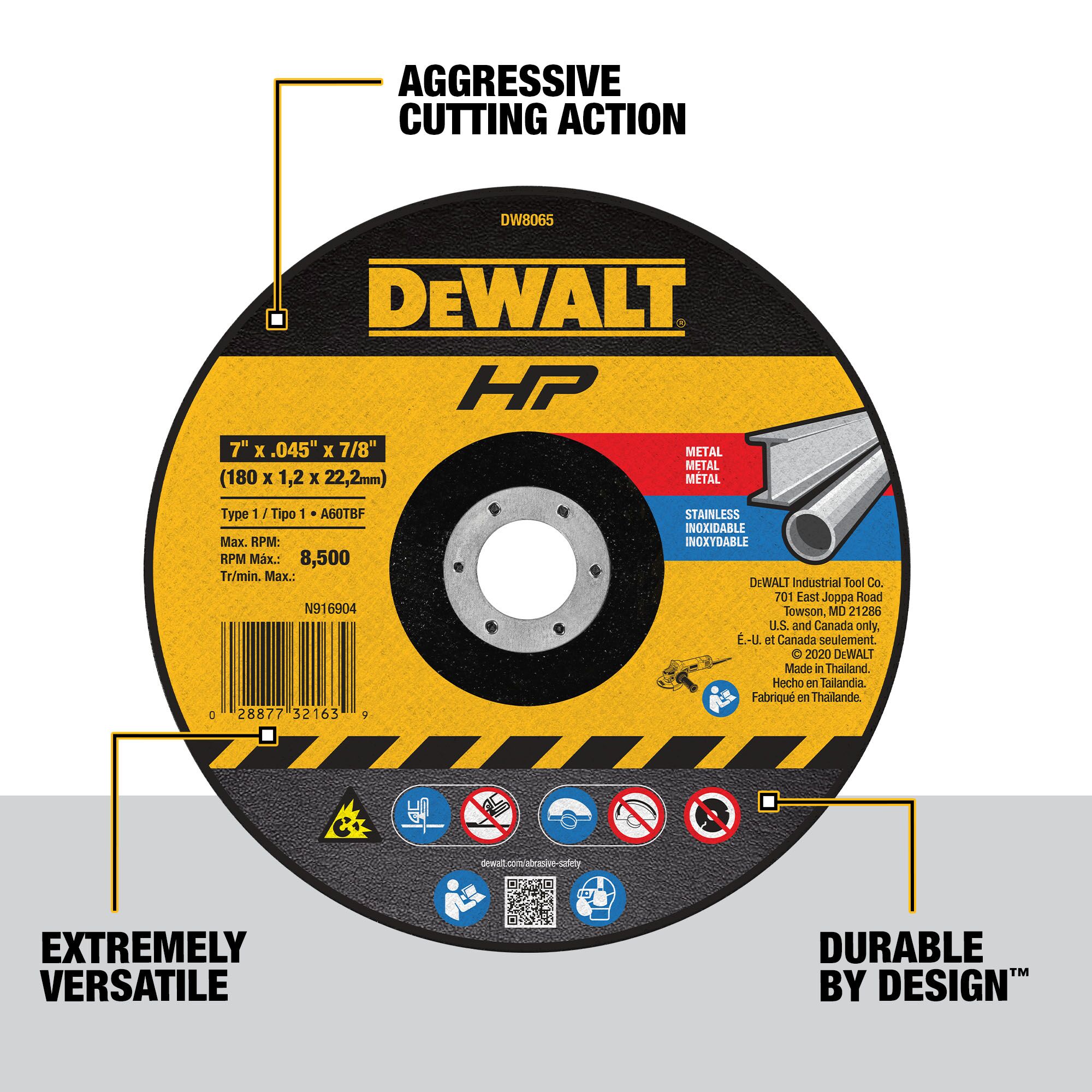 Rueda de esmerilado DEWALT 7.0 pulgadas de óxido de aluminio grano 60 DW8065L