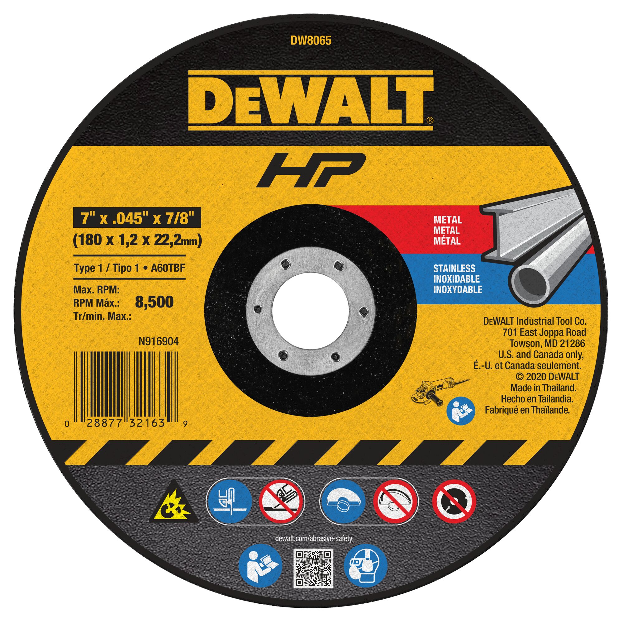 Rueda de esmerilado DEWALT 7.0 pulgadas de óxido de aluminio grano 60 DW8065L