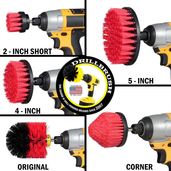 Cepillo de Taladro Power Scrubber de Useful Products 5 pulgadas de ancho 5 pulgadas de largo, Rojo - R-S-542CO-QC-DB