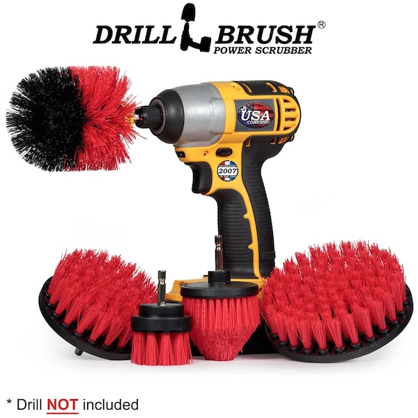Cepillo de Taladro Power Scrubber de Useful Products 5 pulgadas de ancho 5 pulgadas de largo, Rojo - R-S-542CO-QC-DB