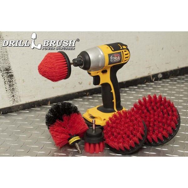 Cepillo de Taladro Power Scrubber de Useful Products 5 pulgadas de ancho 5 pulgadas de largo, Rojo - R-S-542CO-QC-DB