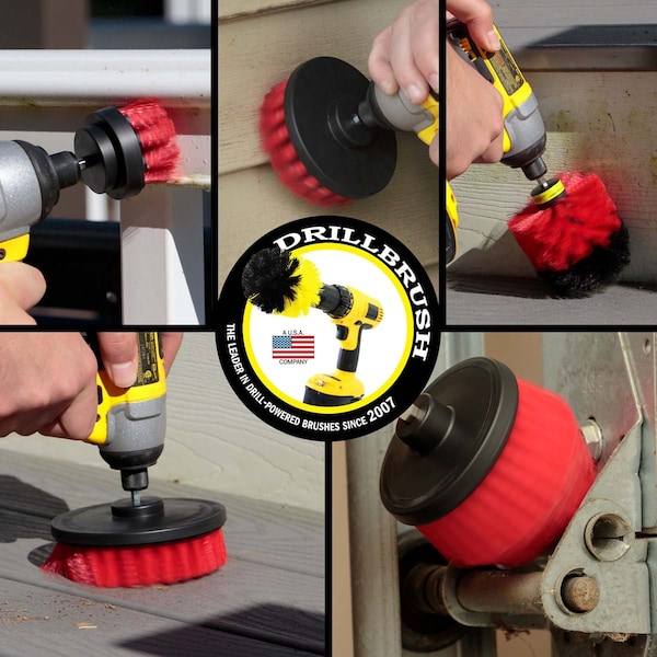 Cepillo de Taladro Power Scrubber de Useful Products 5 pulgadas de ancho 5 pulgadas de largo, Rojo - R-S-542CO-QC-DB