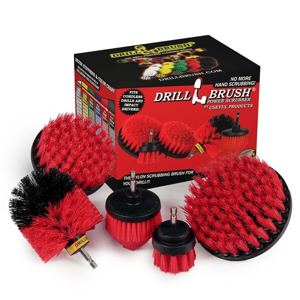 Cepillo de Taladro Power Scrubber de Useful Products 5 pulgadas de ancho 5 pulgadas de largo, Rojo - R-S-542CO-QC-DB