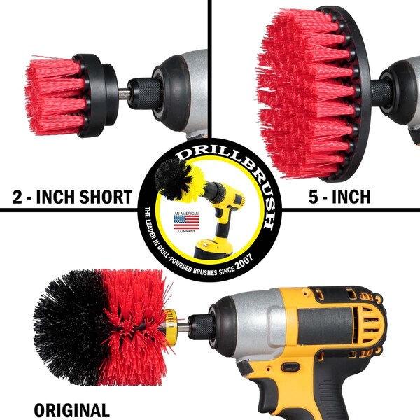 Cepillo taladro Power Scrubber de Useful Products 5 in W 5 in L, color rojo - R-S-52O-QC-DB