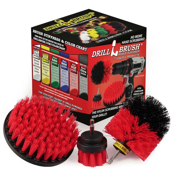 Cepillo taladro Power Scrubber de Useful Products 5 in W 5 in L, color rojo - R-S-52O-QC-DB