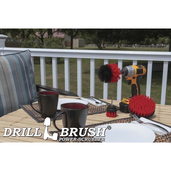 Cepillo taladro Power Scrubber de Useful Products 5 in W 5 in L, color rojo - R-S-52O-QC-DB