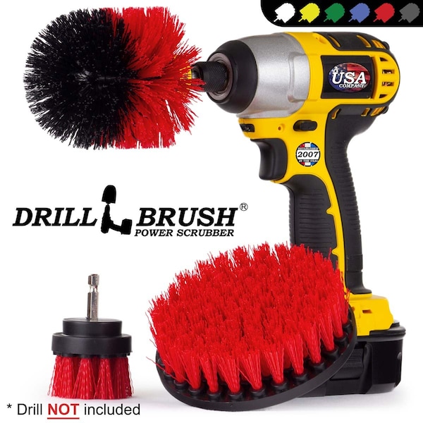 Cepillo taladro Power Scrubber de Useful Products 5 in W 5 in L, color rojo - R-S-52O-QC-DB