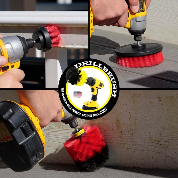 Cepillo taladro Power Scrubber de Useful Products 5 in W 5 in L, color rojo - R-S-52O-QC-DB