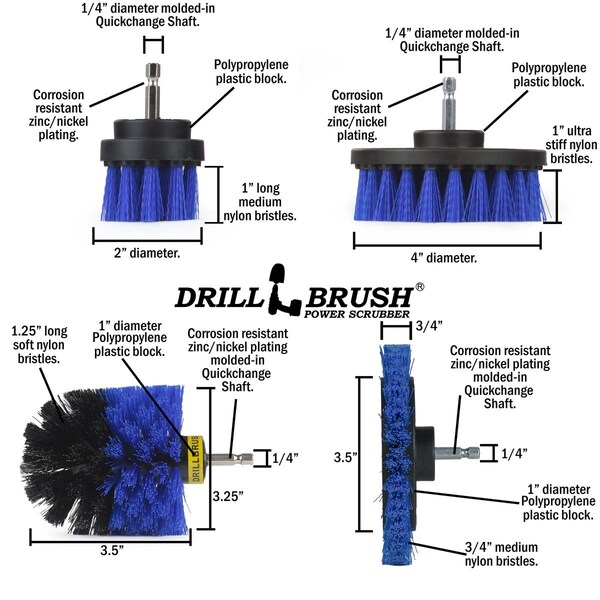 Cepillo de Perforación Power Scrubber de Useful Products 5 pulgadas de ancho 5 pulgadas de largo, Azul - B-S-E42O-QC-DB