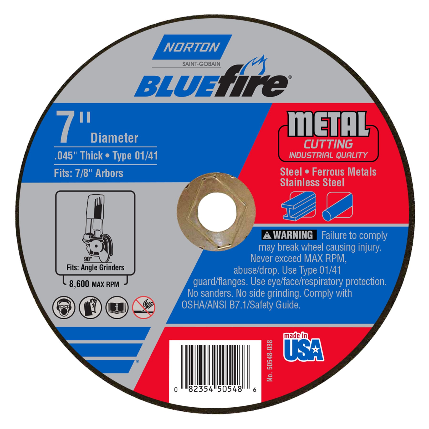 Rueda de corte abrasiva de 7 pulgadas Norton Bluefire para metal 50548-038