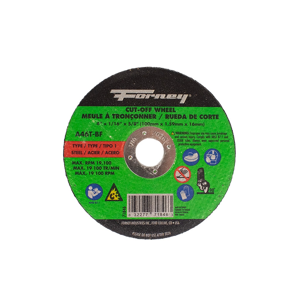 Disco de corte Forney de 4 pulgadas de óxido de aluminio, modelo 71846