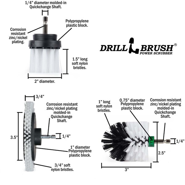Cepillo para Taladro Power Scrubber de Useful Products 5 pulgadas Ancho 5 pulgadas Largo, Blanco - W-EMS-2L-QC-DB