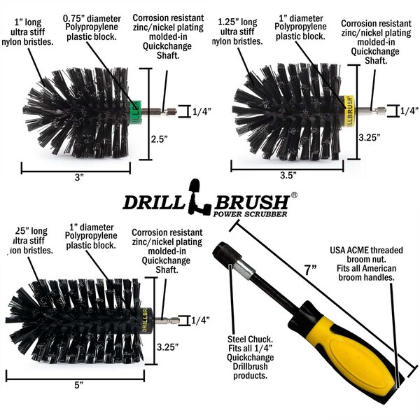 "Scrubber de Potencia con Cepillo para Taladro de Useful Products 5 pulgadas de Ancho 7 pulgadas de Largo, Negro - K-S-JOM-HD-QC-DB"