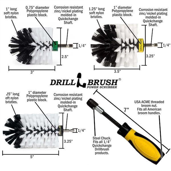 Cepillo de perforación Power Scrubber de Useful Products 5 pulgadas de ancho 7 pulgadas de largo, color blanco - W-S-JOM-HD-QC-DB