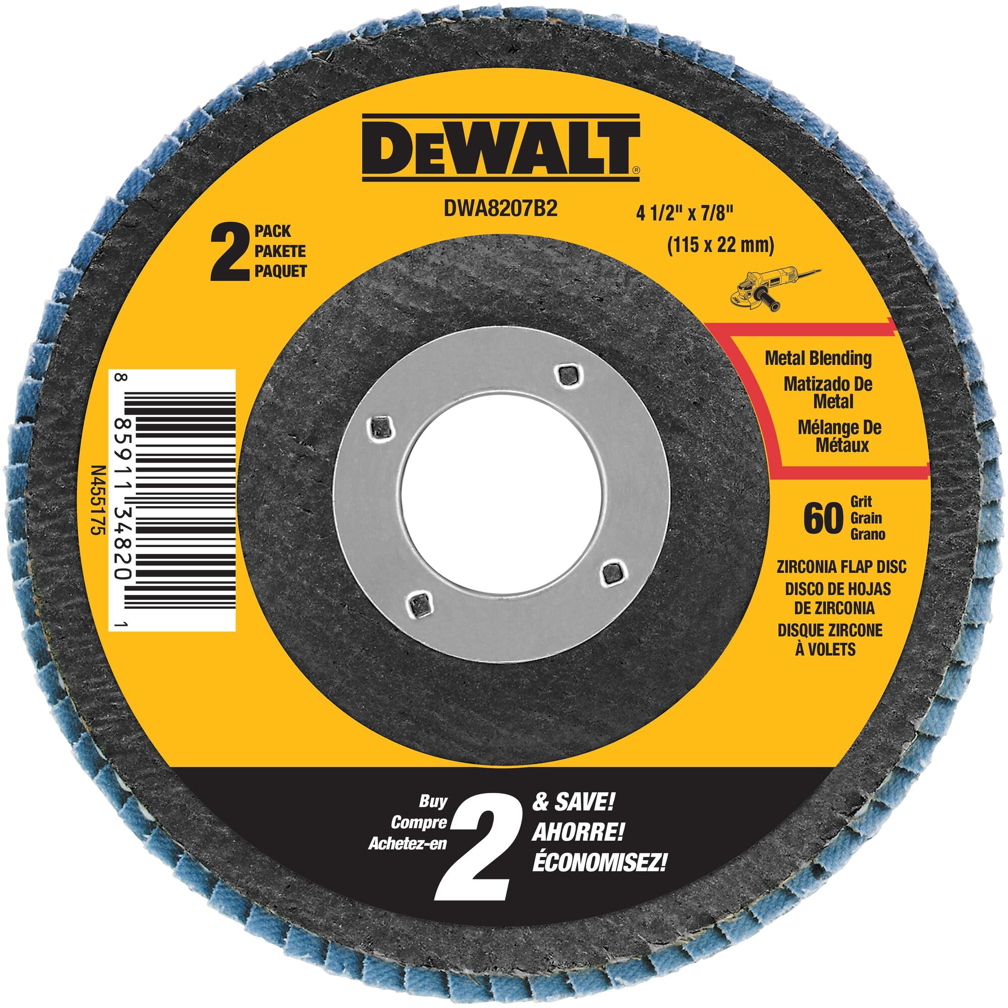 Discos de láminas DEWALT 2 Pack 2-Pack 4.5-in de óxido de aluminio 60 Grit Disco de láminas DWA8207B2