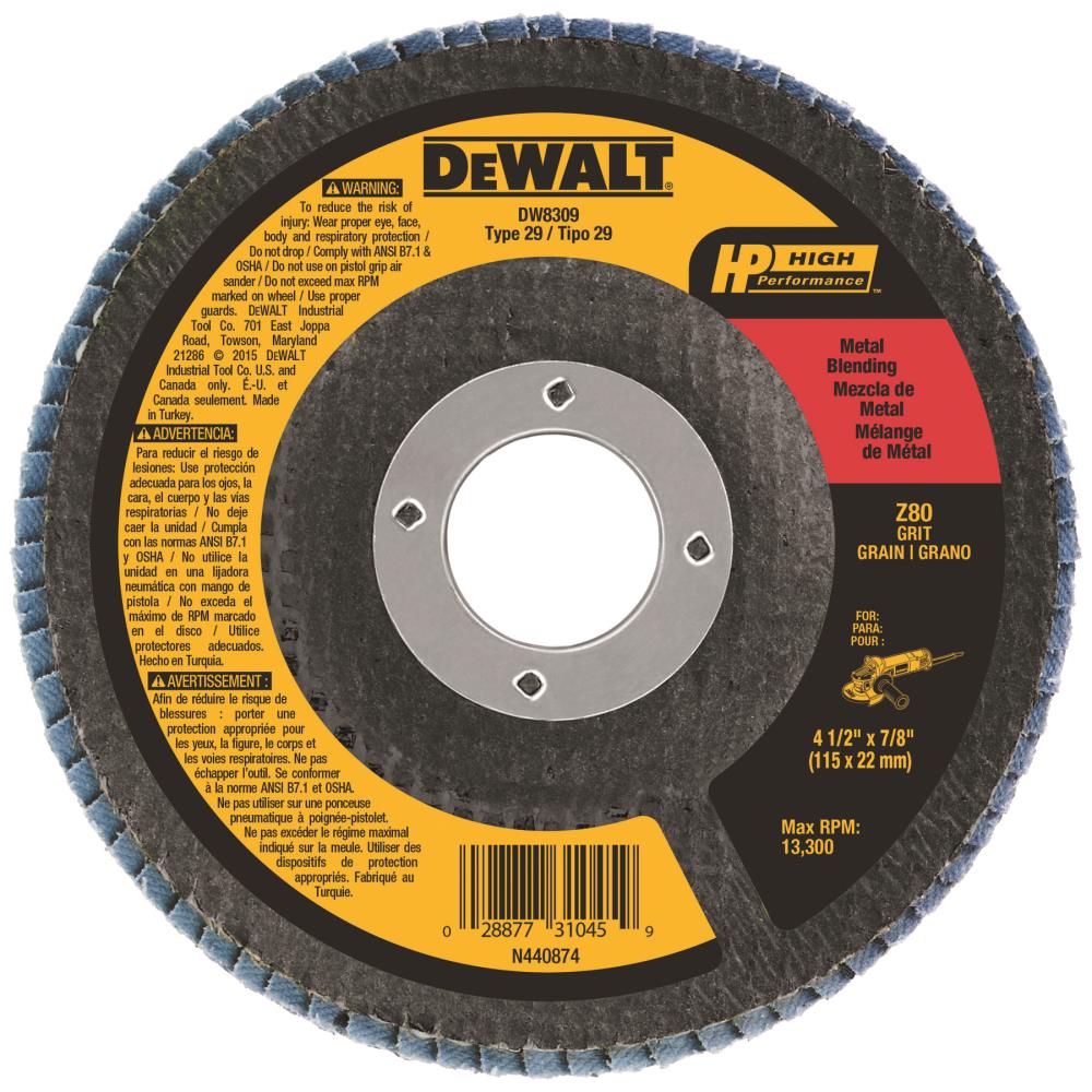 Rueda de esmerilado DEWALT de 4.5 pulgadas de Zirconia, grano 80, modelo DW8309