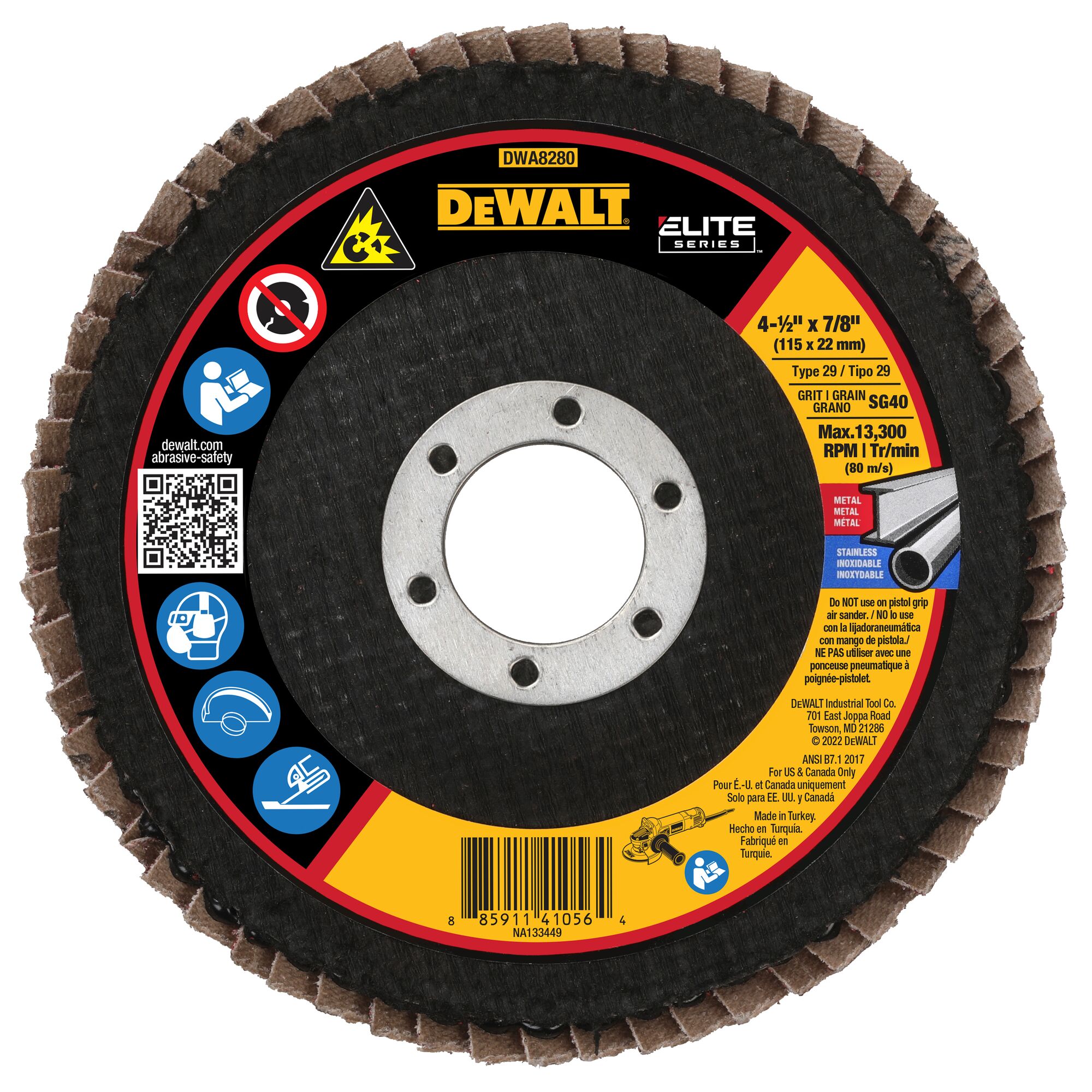 Discos de láminas DEWALT ELITE de 4.5 pulgadas Cerámica 40-Grit - Disco de láminas DWA8280