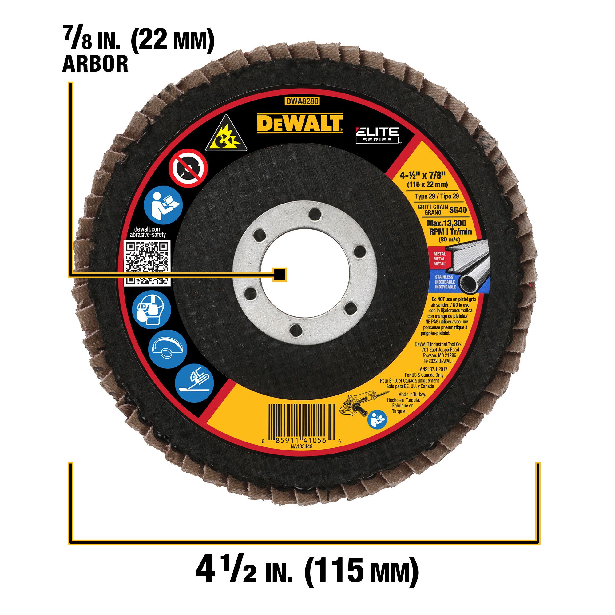 Discos de láminas DEWALT ELITE de 4.5 pulgadas Cerámica 40-Grit - Disco de láminas DWA8280