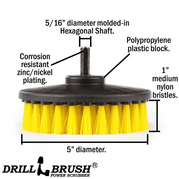 Suministros de limpieza Drillbrush - Accesorios para baño - Cepillo para taladro - Ducha - 5IN-CH-AMARILLO-0656