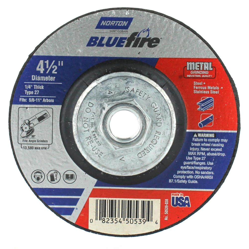 Rueda de esmerilado abrasivo Norton Bluefire de 4.5 pulgadas 50539-038