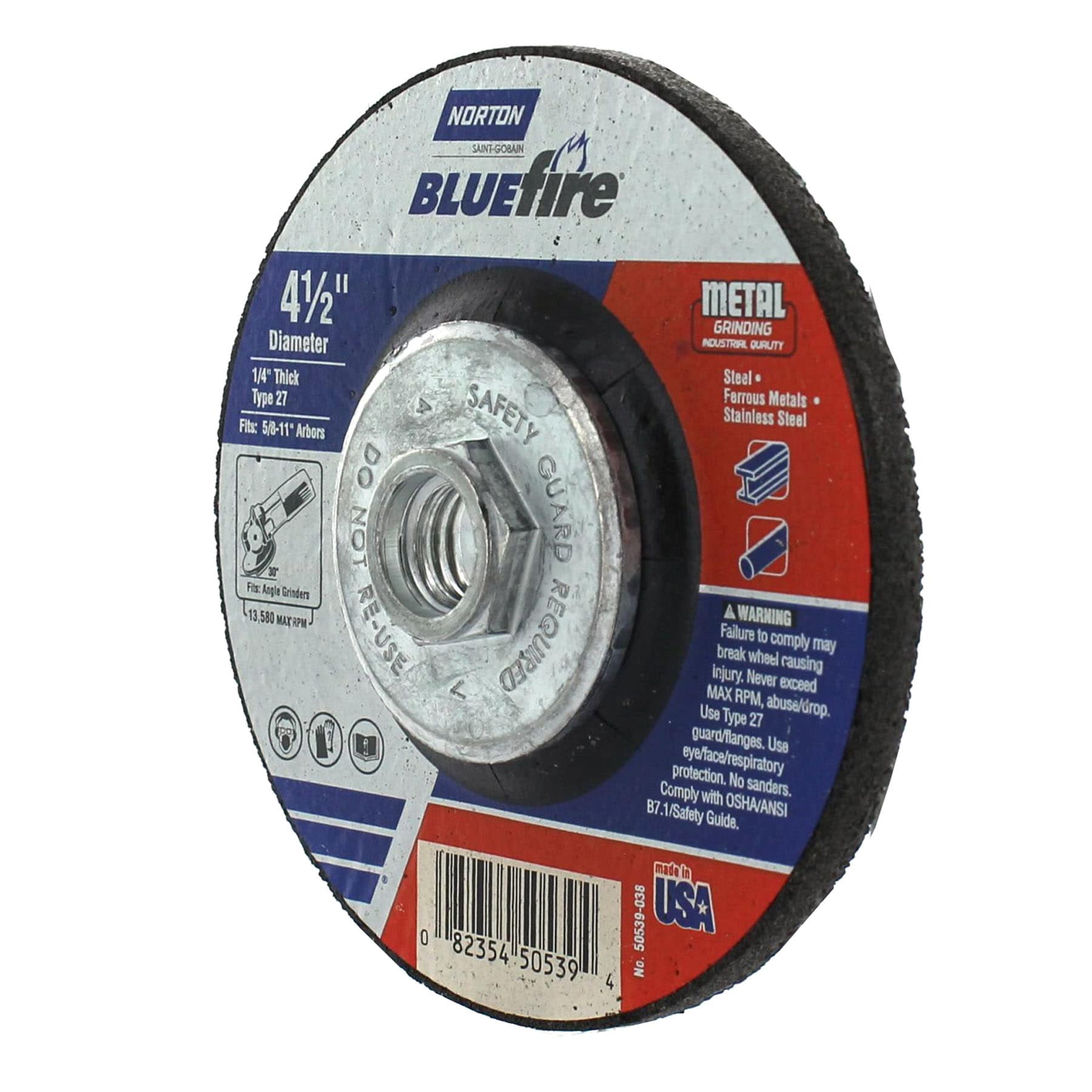Rueda de esmerilado abrasivo Norton Bluefire de 4.5 pulgadas 50539-038