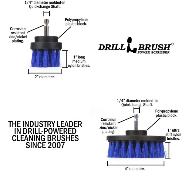 Cepillo de taladro Power Scrubber de Useful Products, 5 pulgadas de ancho, 5 pulgadas de largo, azul - B-S-42-QC-DB.
