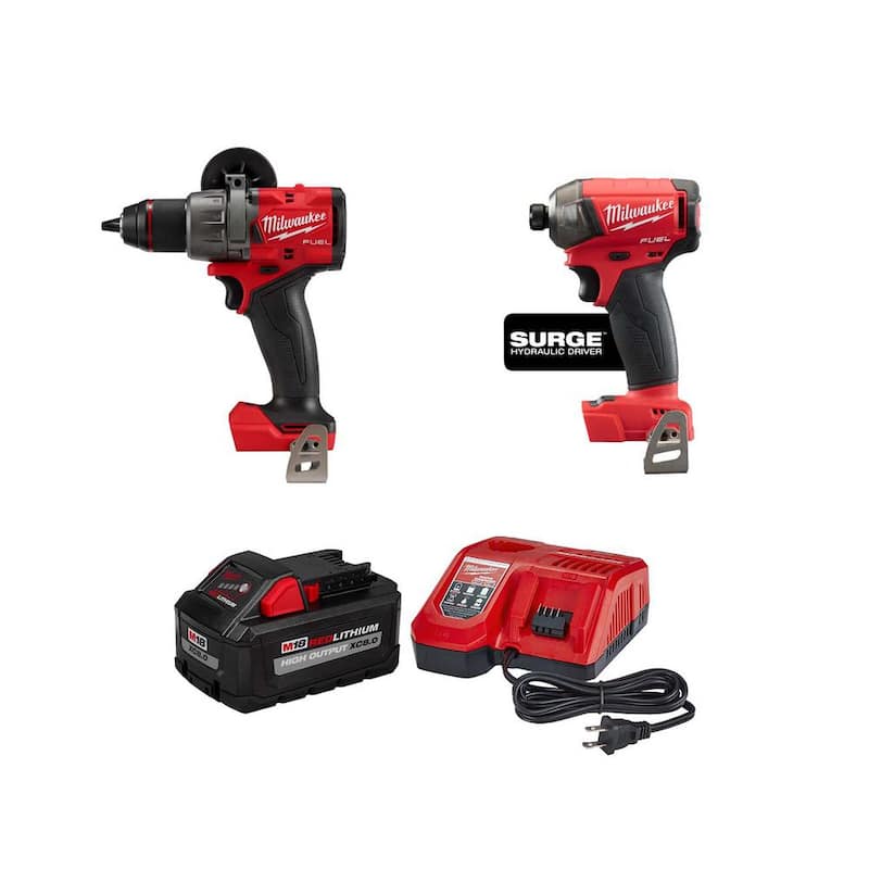 Broca martillo inalámbrico Milwaukee M18 FUEL 18 voltios de iones de litio sin escobillas / Destornillador de impacto Surge con kit de inicio de 8.0 Ah - 2904-20-2760-20-48-59-1880.