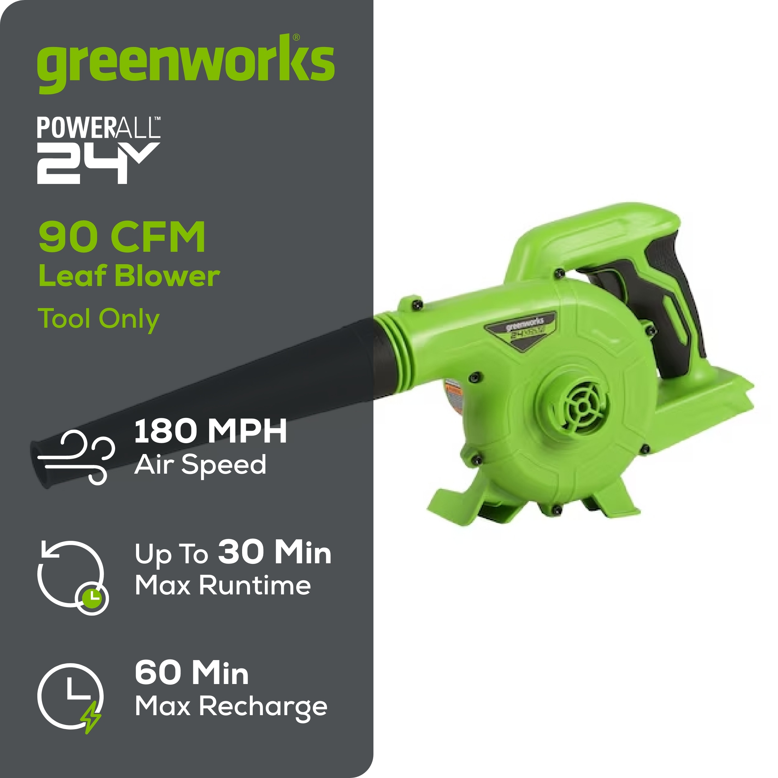 Soplador Greenworks de 24 voltios para obras SBL24B00
