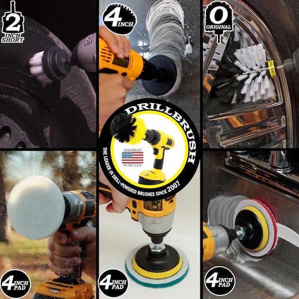 Juego de Cepillos para Taladro Drillbrush 4 in. W con Cerdas Suaves/Medianas y Mango de Metal - 810003601216