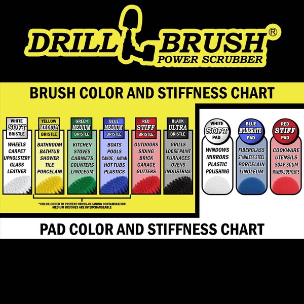 Juego de Cepillos para Taladro Drillbrush 4 in. W con Cerdas Suaves/Medianas y Mango de Metal - 810003601216