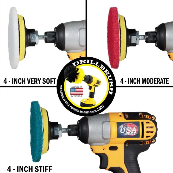 Juego de Cepillos para Taladro Drillbrush 4 in. W con Cerdas Suaves/Medianas y Mango de Metal - 810003601216