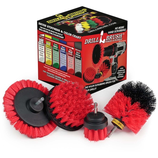 Cepillo de Taladro Power Scrubber de Useful Products 5 in W 5 in L, Rojo - R-S-E42O-QC-DB