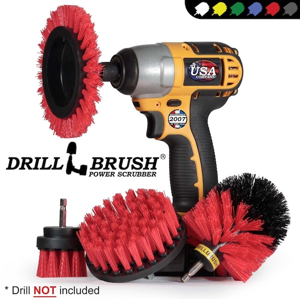 Cepillo de Taladro Power Scrubber de Useful Products 5 in W 5 in L, Rojo - R-S-E42O-QC-DB