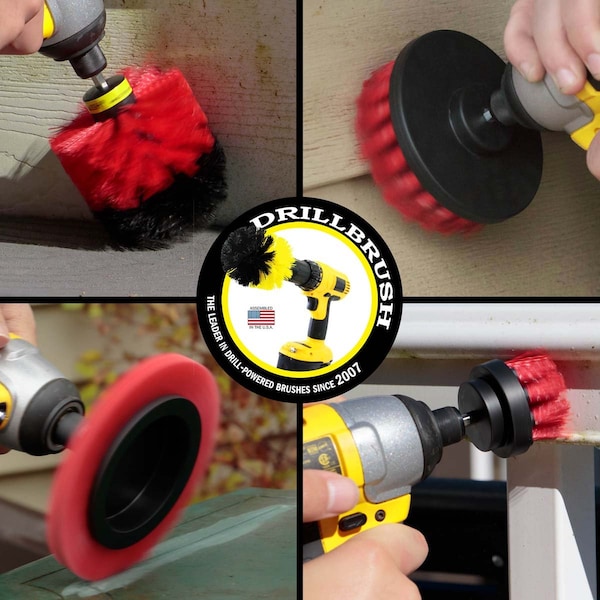 Cepillo de Taladro Power Scrubber de Useful Products 5 in W 5 in L, Rojo - R-S-E42O-QC-DB