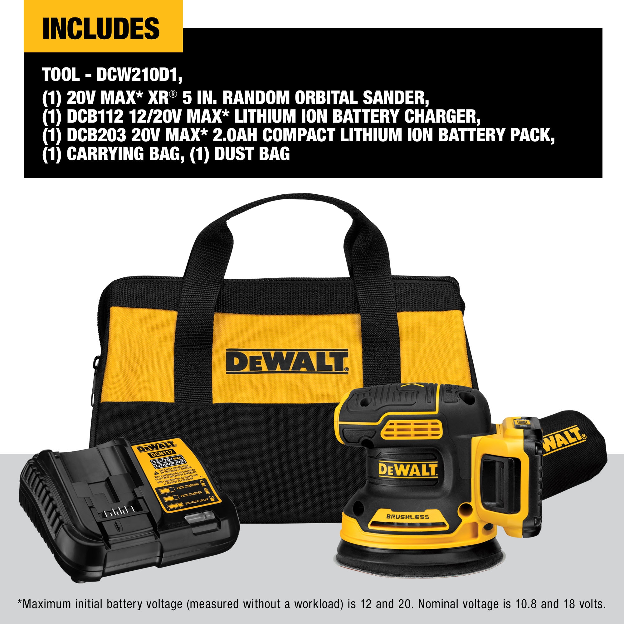 Lijadora Orbital Inalámbrica DEWALT XR 20-Volt Brushless de Velocidad Variable con Administración de Polvo - Batería incluida DCW210D1