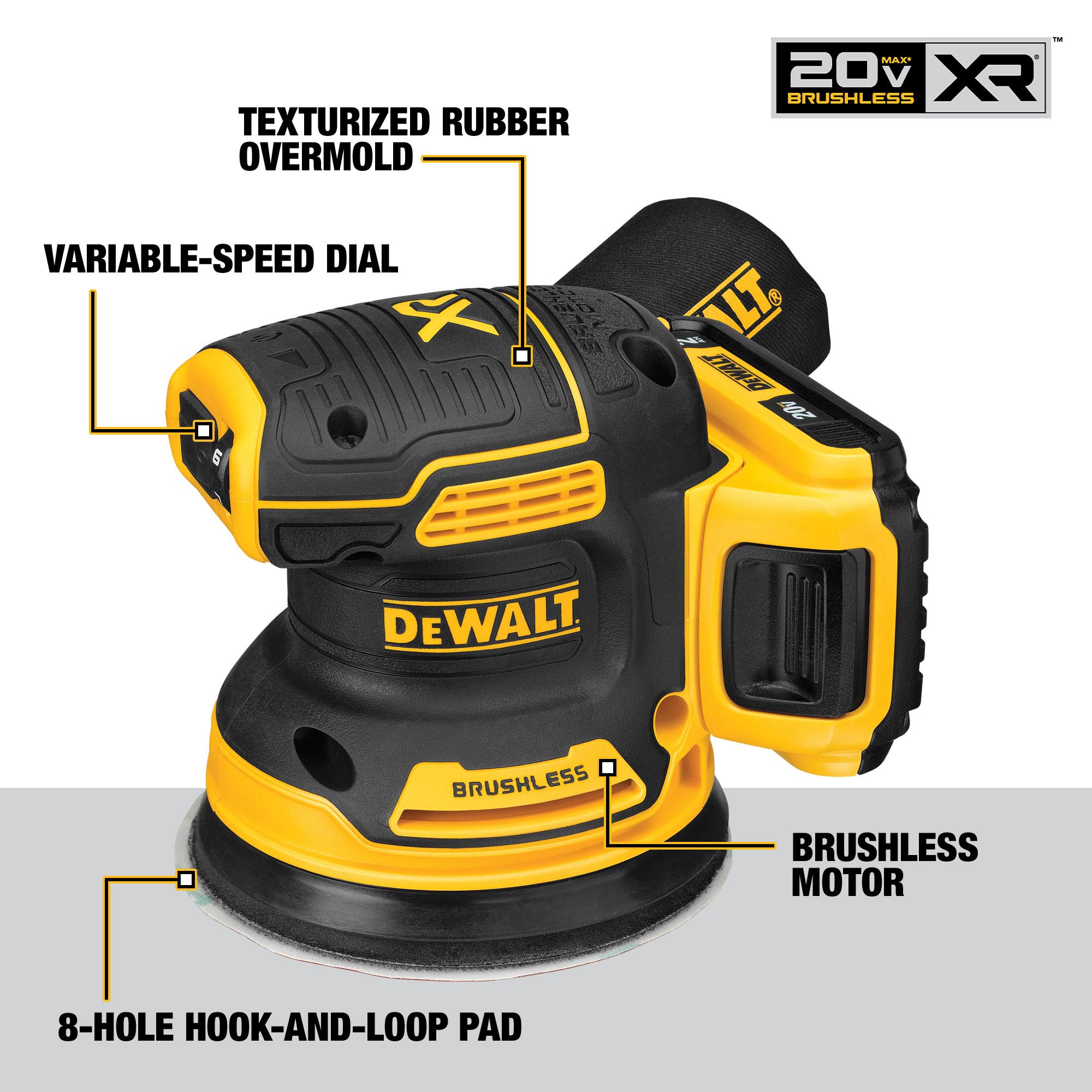 Lijadora Orbital Inalámbrica DEWALT XR 20-Volt Brushless de Velocidad Variable con Administración de Polvo - Batería incluida DCW210D1