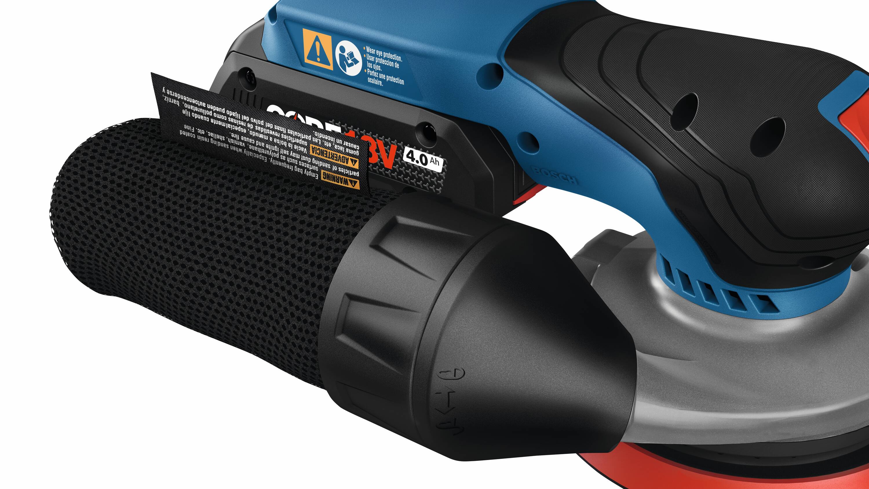 Lijadora orbital inalámbrica Bosch de 18 voltios y 4 amperios con velocidad variable sin escobillas y manejo de polvo, batería incluida GEX18V-5B15.