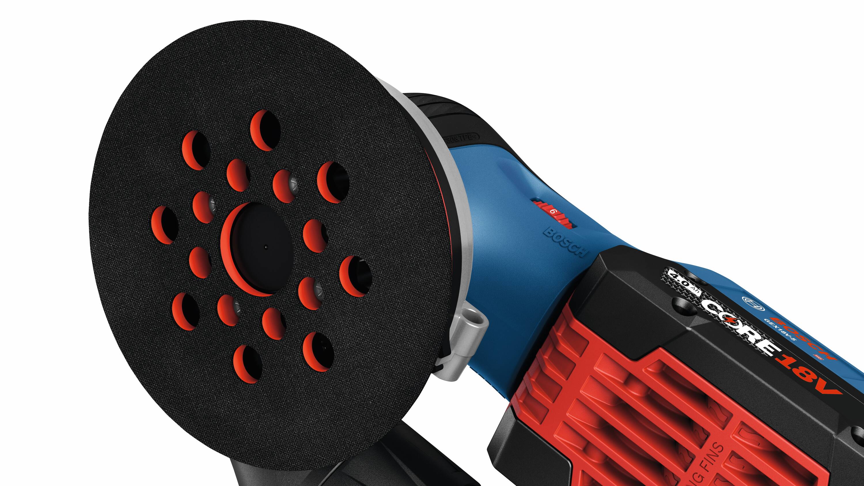 Lijadora orbital inalámbrica Bosch de 18 voltios y 4 amperios con velocidad variable sin escobillas y manejo de polvo, batería incluida GEX18V-5B15.
