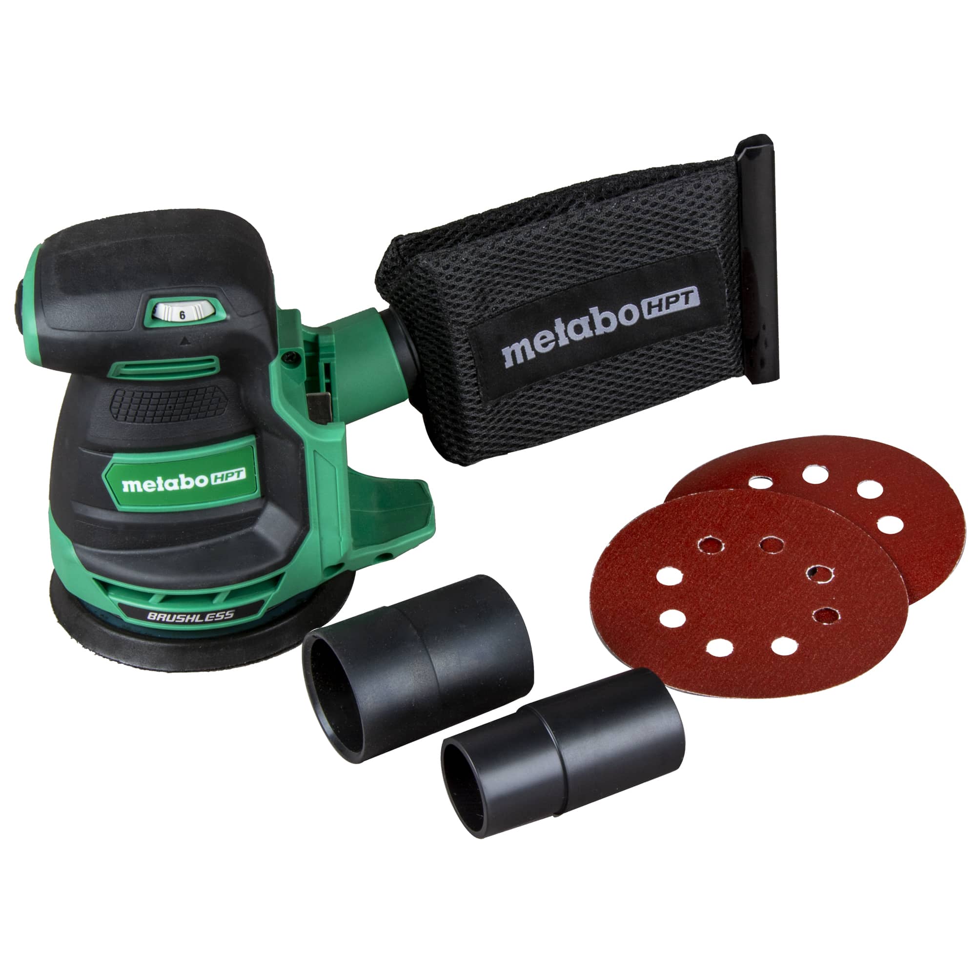 Lijadora inalámbrica orbital aleatoria Metabo HPT de 18 voltios con motor sin escobillas y control de polvo SV1813DAQ4M